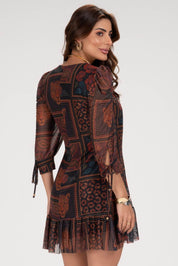 Vestido Curto Frysaide Preto Tule Estampado