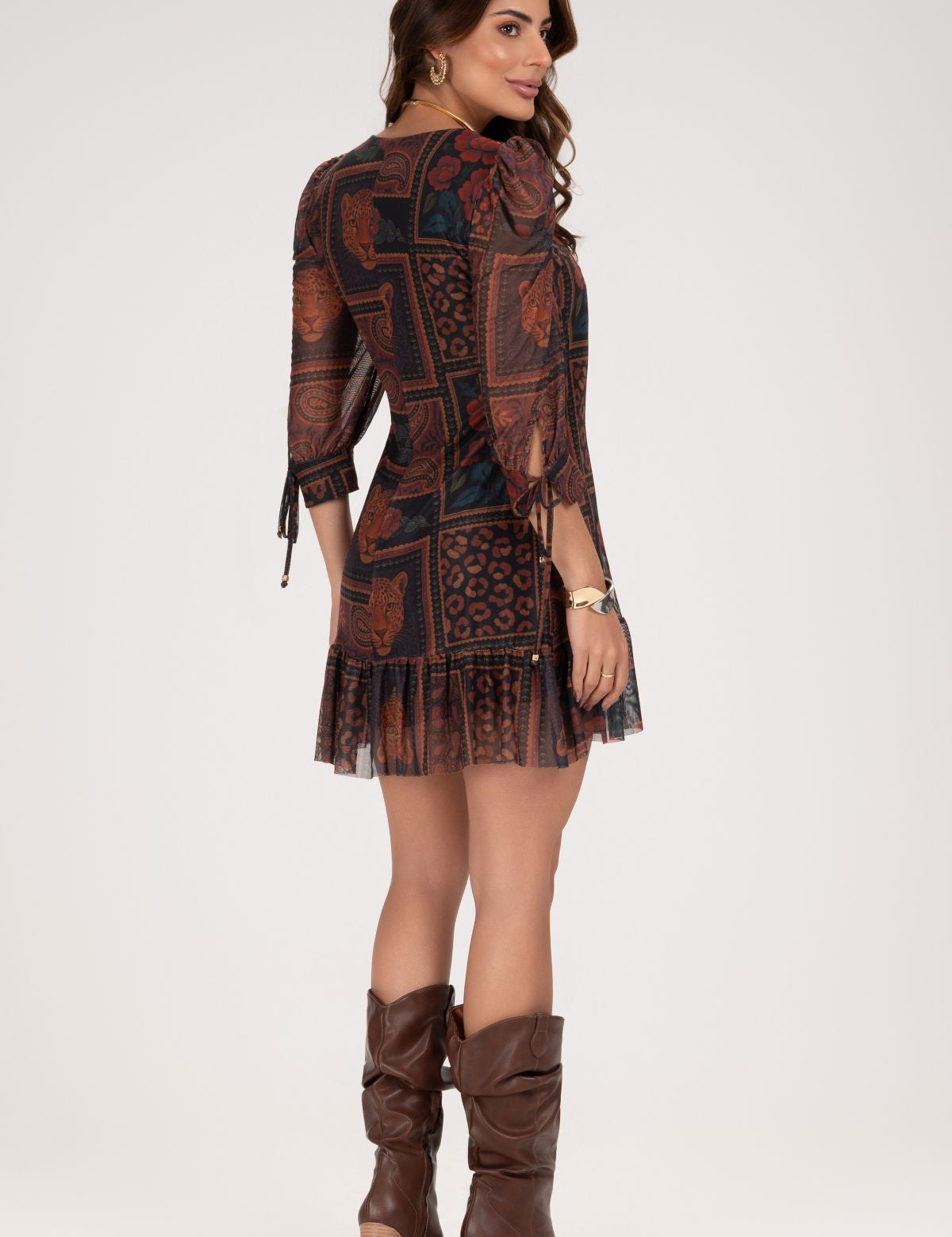Vestido Curto Frysaide Preto Tule Estampado