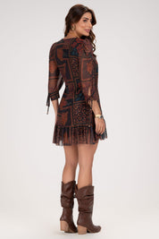 Vestido Curto Frysaide Preto Tule Estampado