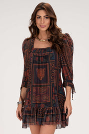 Vestido Curto Frysaide Preto Tule Estampado