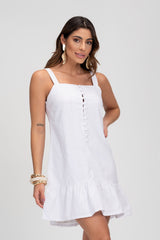 Vestido Curto Trapézio Branco Com Botões Frysaide
