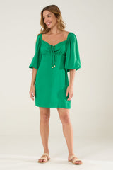 Vestido Curto Mangas Bufantes Verde Flo Maria