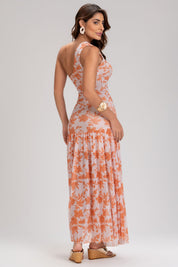 Vestido Frysaide Branco Floral Tule Um Ombro Só