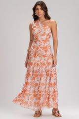 Vestido Frysaide Branco Floral Tule Um Ombro Só