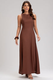 Vestido Frysaide Marrom Amarração Costas Longo