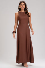 Vestido Frysaide Marrom Amarração Costas Longo