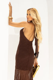 Vestido Frysaide Marrom Frente Única Argola Metal