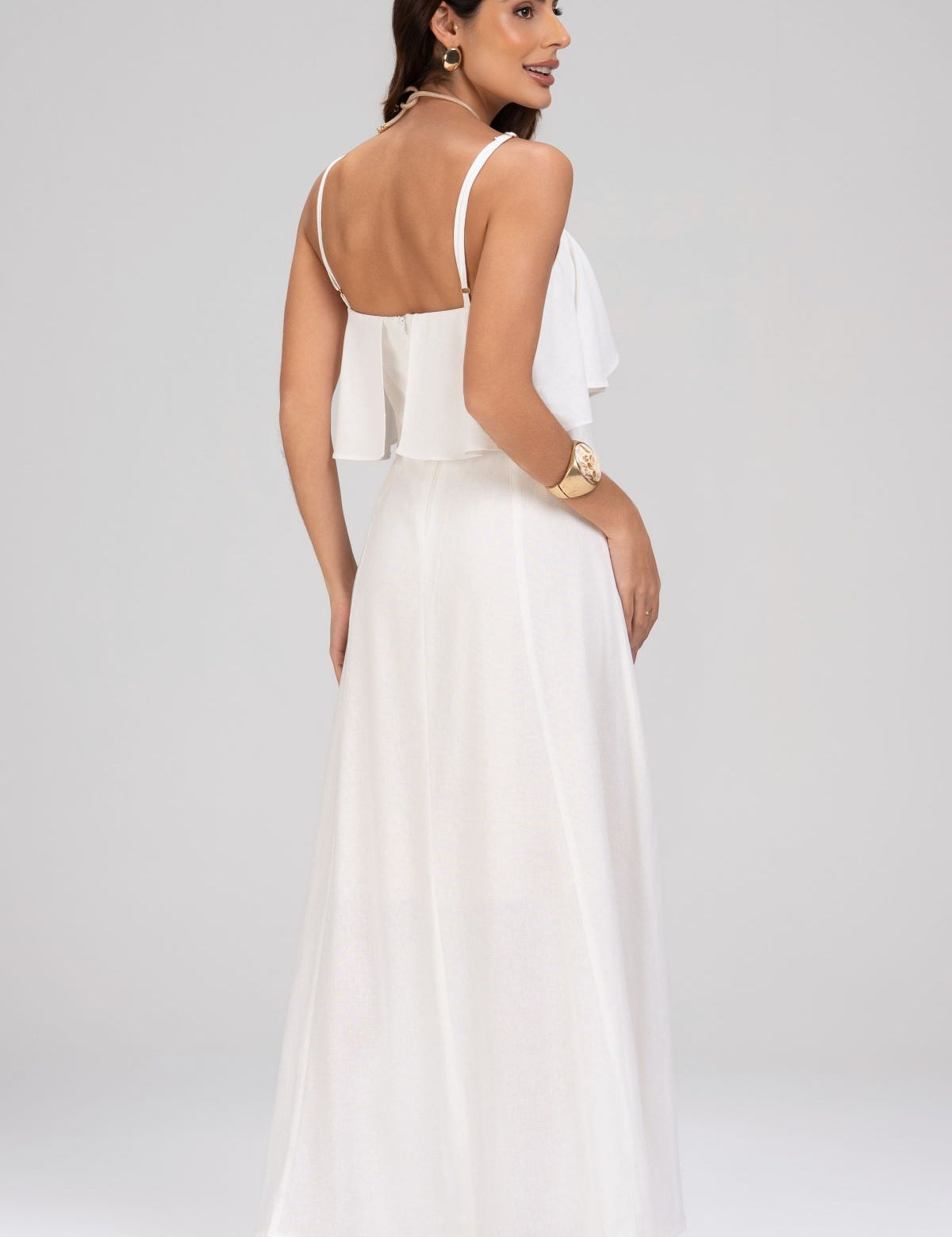 Vestido Frysaide Off White Babado No Decote