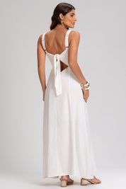Vestido Frysaide Off White Linho Costas Amarração