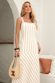 Vestido Frysaide Off White Listrado Fio Metalizado