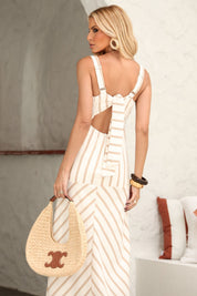 Vestido Frysaide Off White Listrado Fio Metalizado