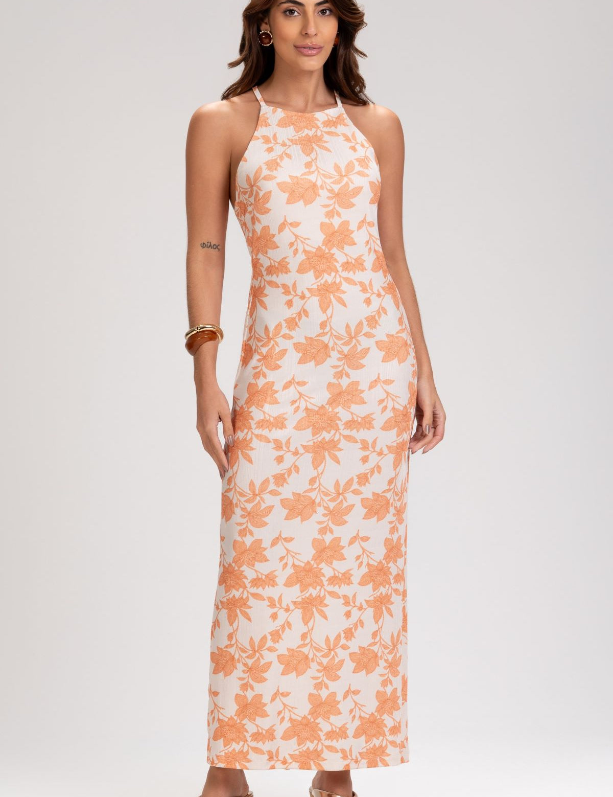 Vestido Frysaide Off White Longo Canelado Fenda