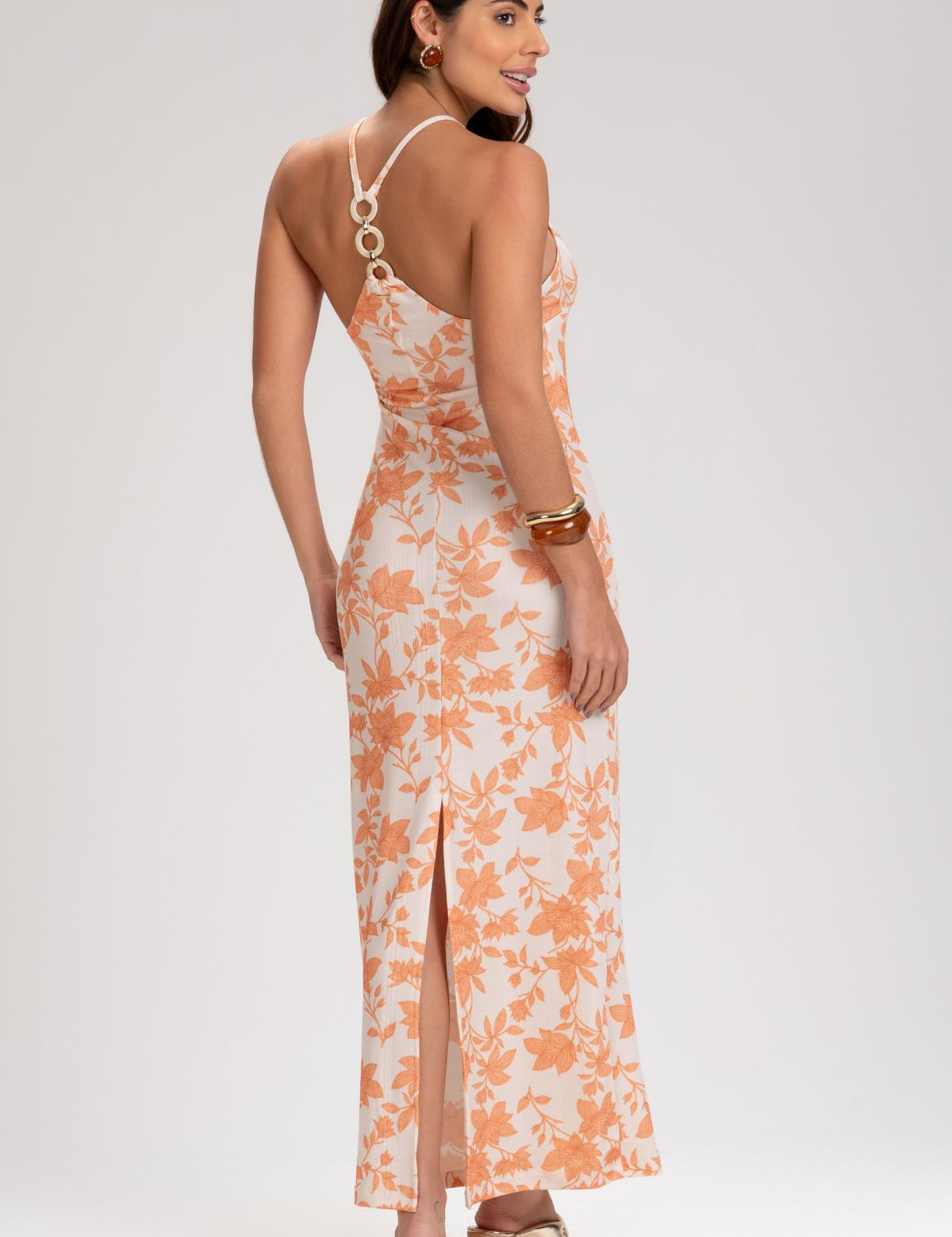Vestido Frysaide Off White Longo Canelado Fenda