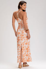 Vestido Frysaide Off White Longo Canelado Fenda