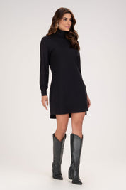 Vestido Frysaide Preto Tricô Gola Alta Curto