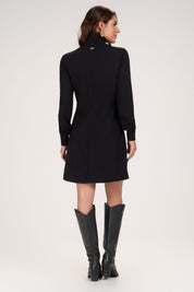 Vestido Frysaide Preto Tricô Gola Alta Curto