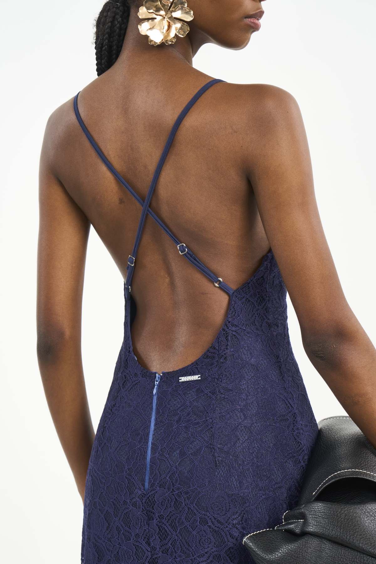 Vestido Longo Colcci Azul Em Renda Alças Finas