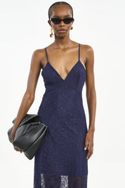 Vestido Longo Colcci Azul Em Renda Alças Finas
