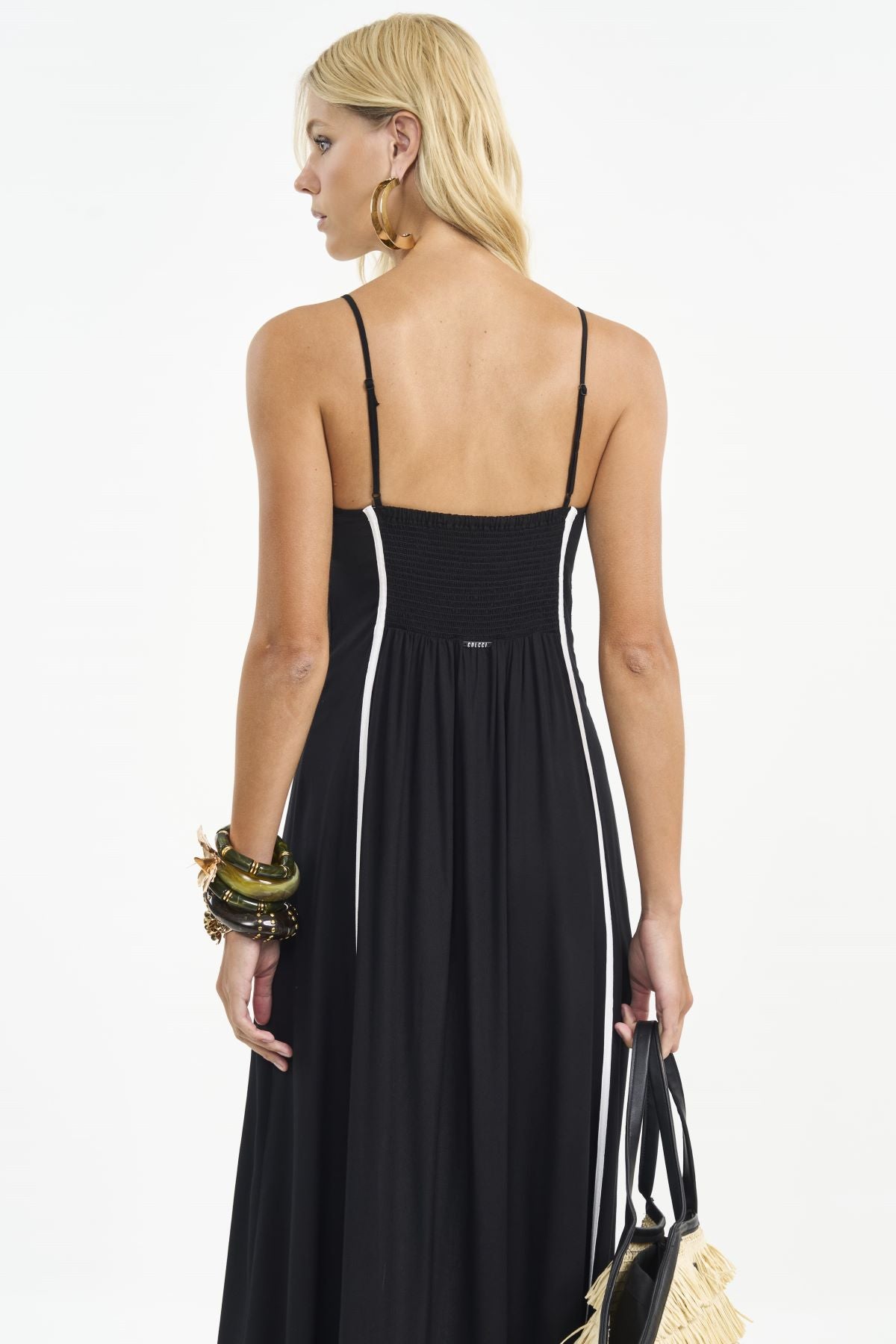 Vestido Longo Colcci Preto Listras Verticais