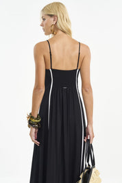 Vestido Longo Colcci Preto Listras Verticais