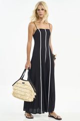 Vestido Longo Colcci Preto Listras Verticais