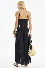 Vestido Longo Colcci Preto Listras Verticais