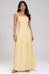 Vestido Longo Frysaide Amarelo Linho Alças Finas
