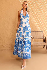 Vestido Longo Frysaide Branco Estampado Frente Única