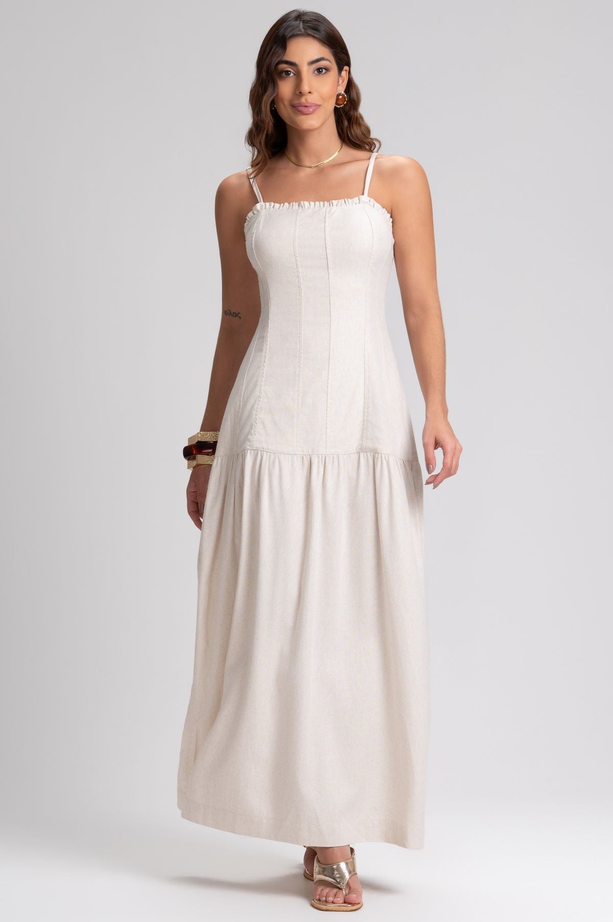 Vestido Longo Frysaide Linho Alças Reguláveis