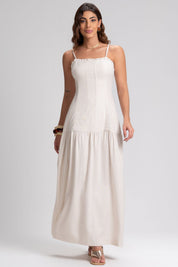 Vestido Longo Frysaide Linho Alças Reguláveis