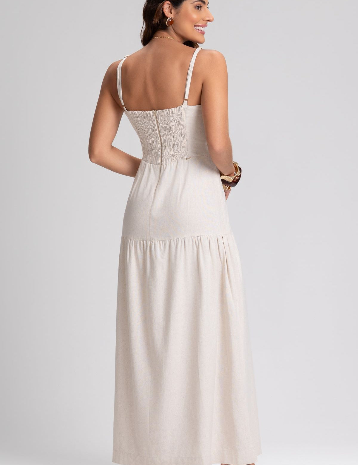Vestido Longo Frysaide Linho Alças Reguláveis