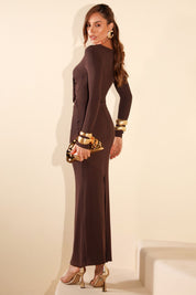 Vestido Longo Frysaide Marrom Canelado Recorte