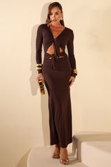 Vestido Longo Frysaide Marrom Canelado Recorte