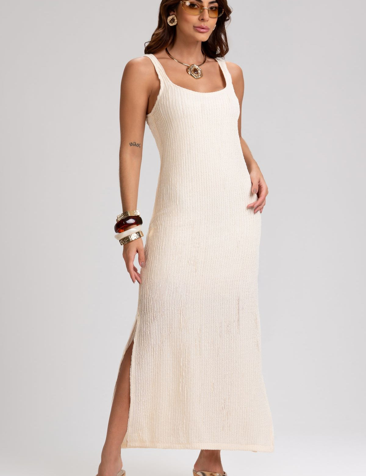 Vestido Longo Frysaide Off White Decote U