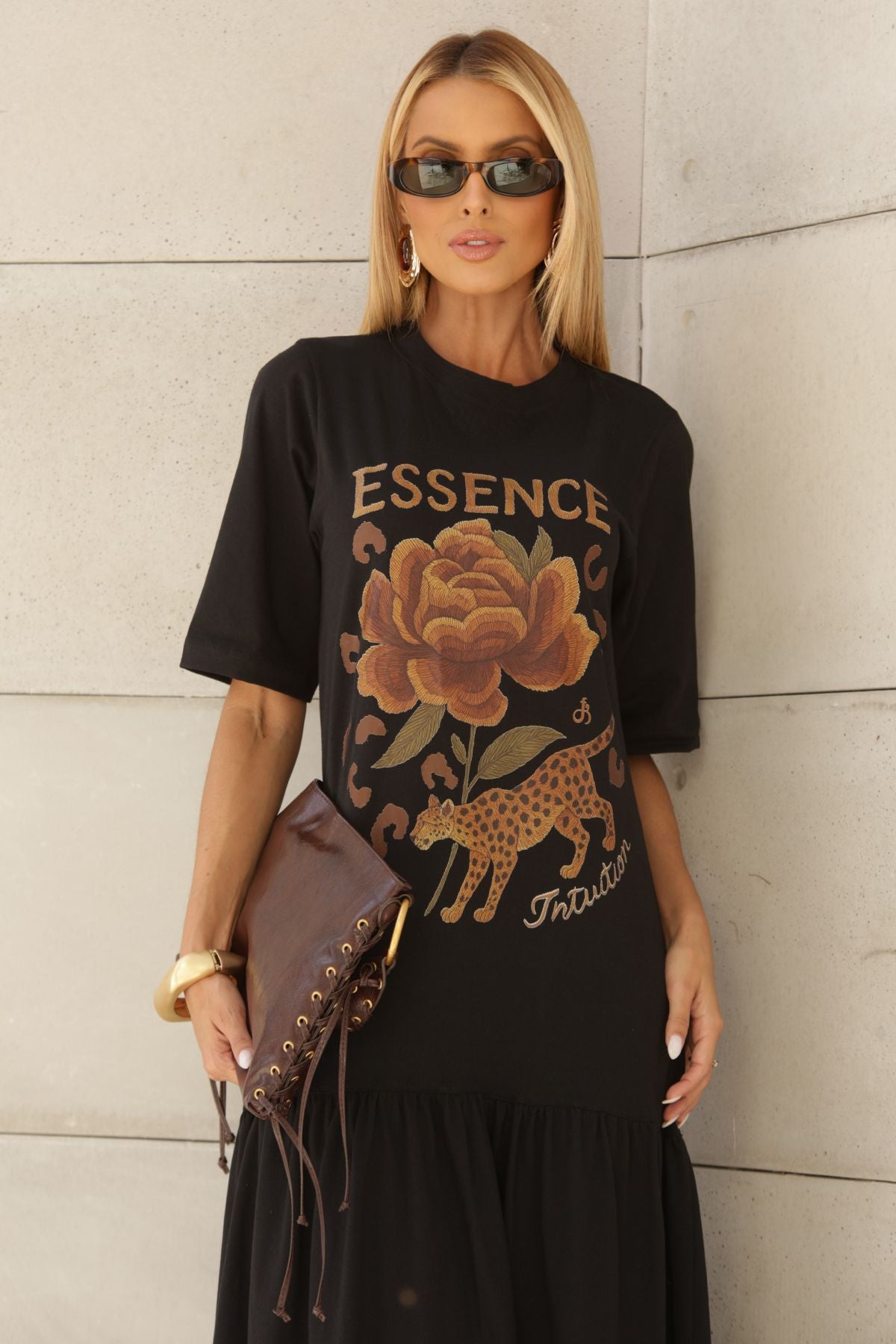 Vestido Longo Frysaide Preto Estampa Essence