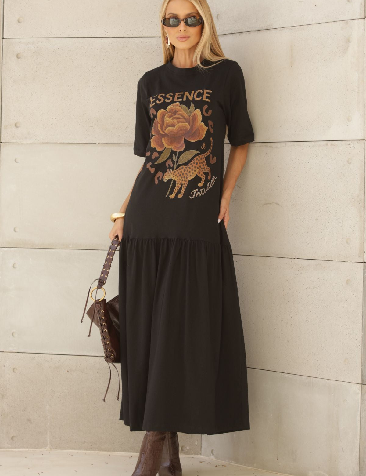 Vestido Longo Frysaide Preto Estampa Essence