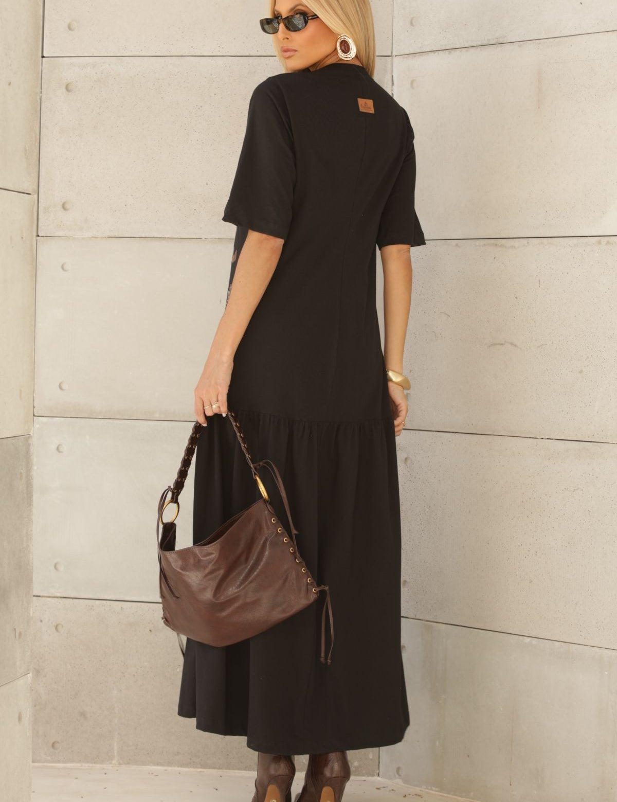 Vestido Longo Frysaide Preto Estampa Essence