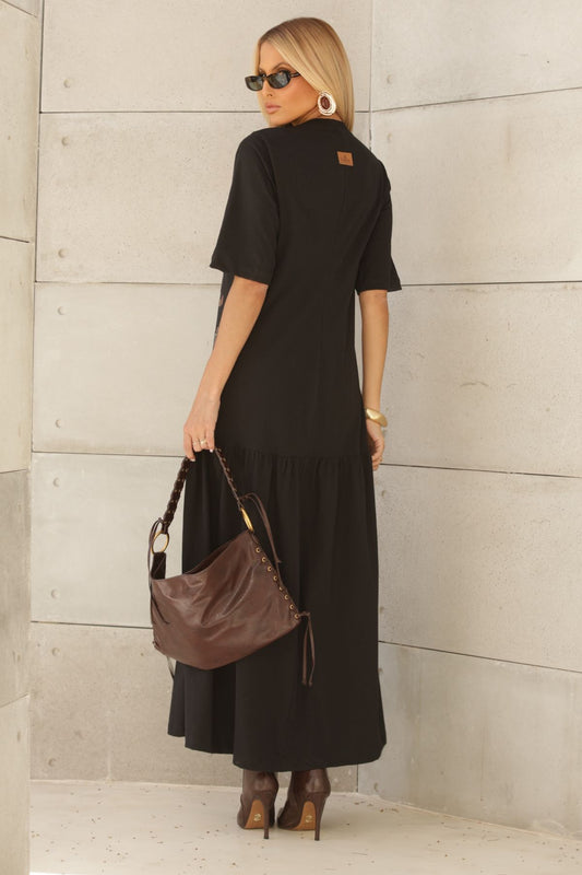 Vestido Longo Frysaide Preto Estampa Essence