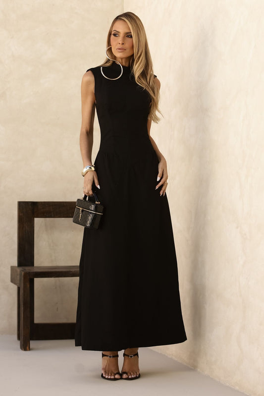 Vestido Longo Frysaide Preto Gola Alta