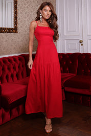 Vestido Longo Frysaide Vermelho Linho Alças Finas