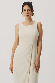 Vestido Longo Meia Loka Off White Fenda Frontal