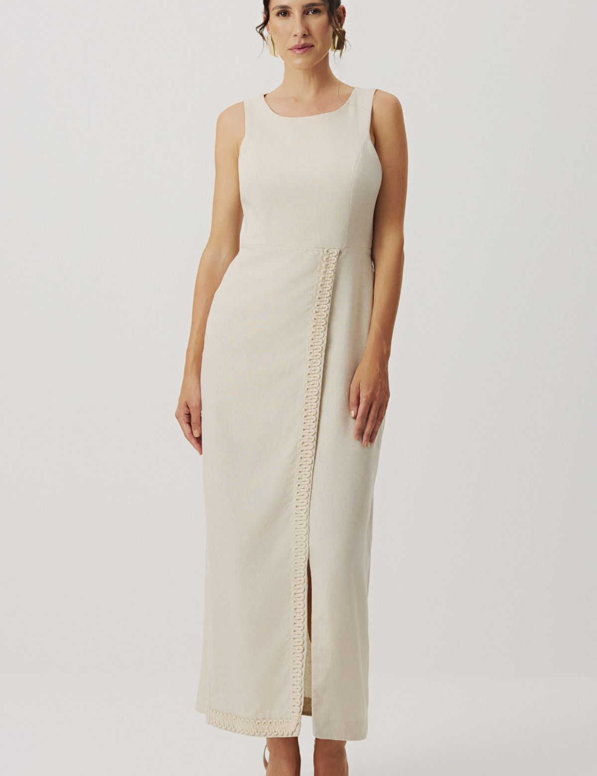 Vestido Longo Meia Loka Off White Fenda Frontal