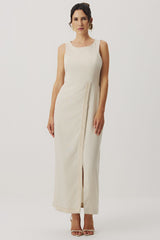 Vestido Longo Meia Loka Off White Fenda Frontal