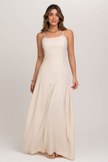 Vestido Longo Pietra De Linho Off White Frysaide