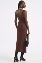Vestido Midi Colcci Marrom Listrado Com Fenda
