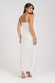 Vestido Midi Com Babados Off White Frysaide
