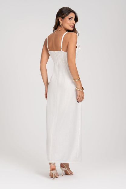 Vestido Midi Com Babados Off White Frysaide