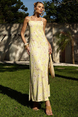 Vestido Midi Frysaide Amarelo Floral Costas Abertas