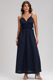 Vestido Midi Frysaide Azul Alças Finas Lastex