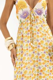 Vestido Midi Frysaide Off White Floral Alças Finas